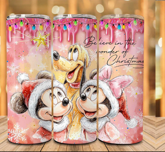 Retro Christmas mouse and dog 20oz stainless steel tumbler