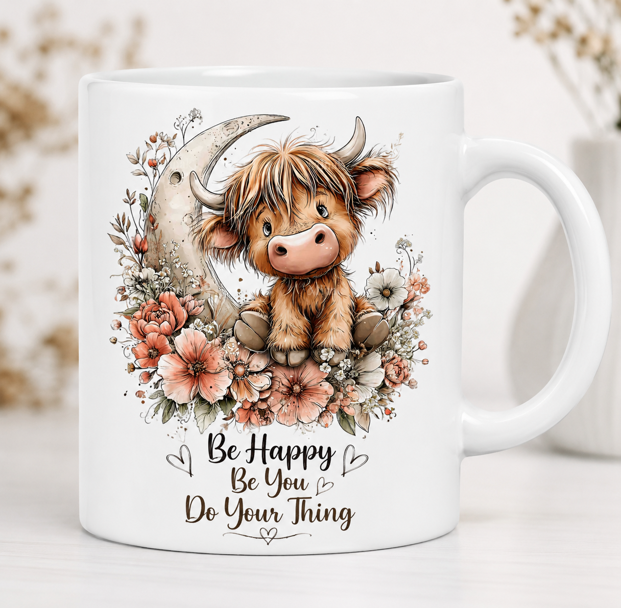 Be happy highland cow mug