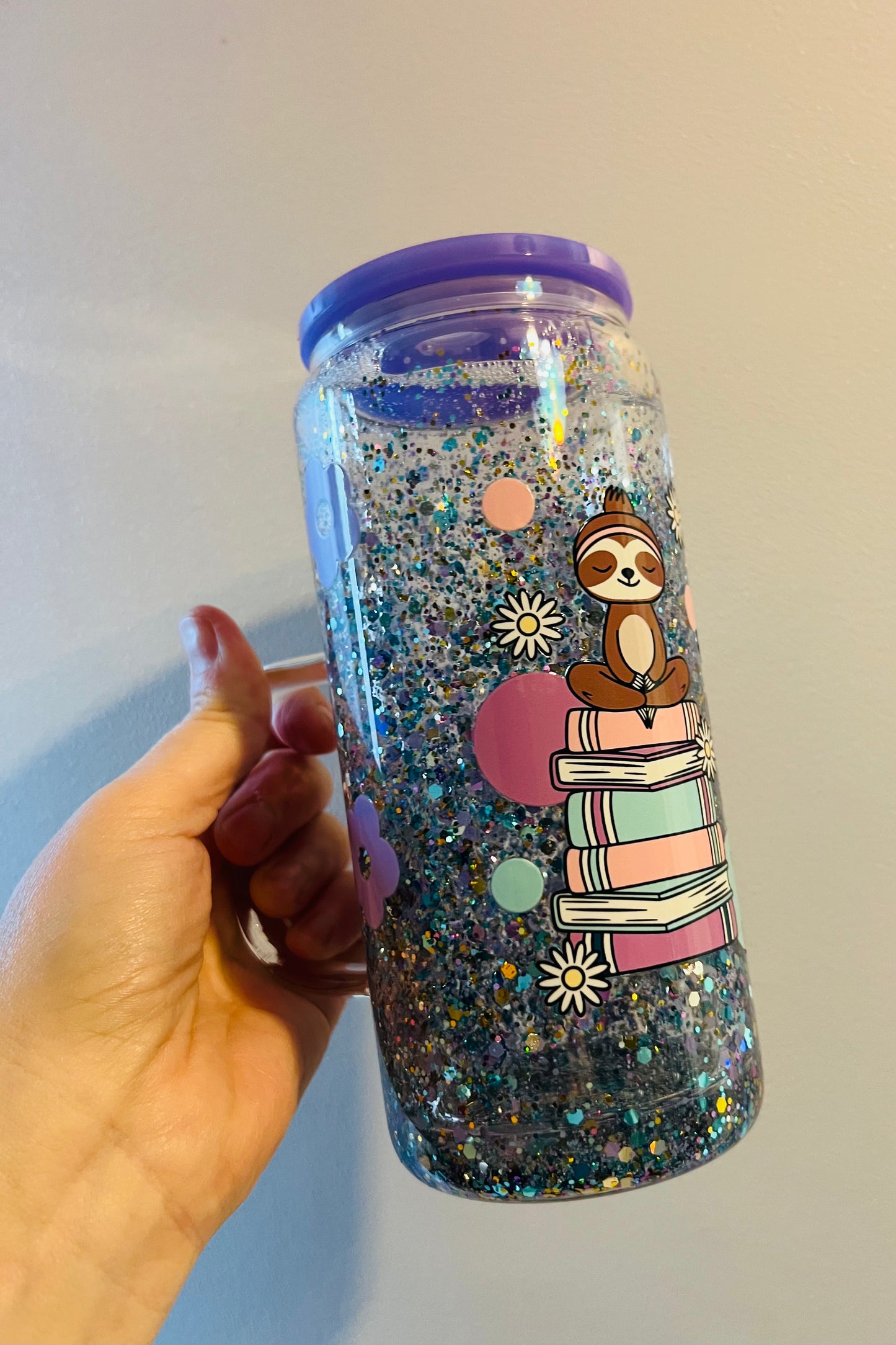 Books are my therapy glitter globe glass tumbler