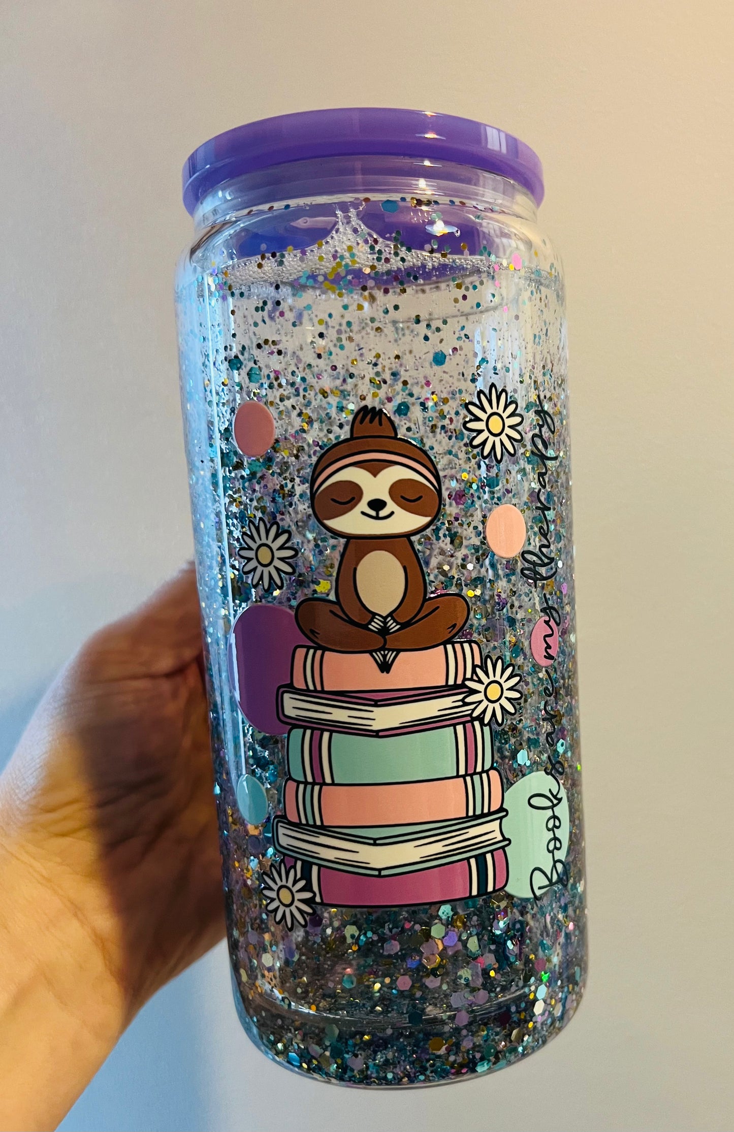 Books are my therapy glitter globe glass tumbler