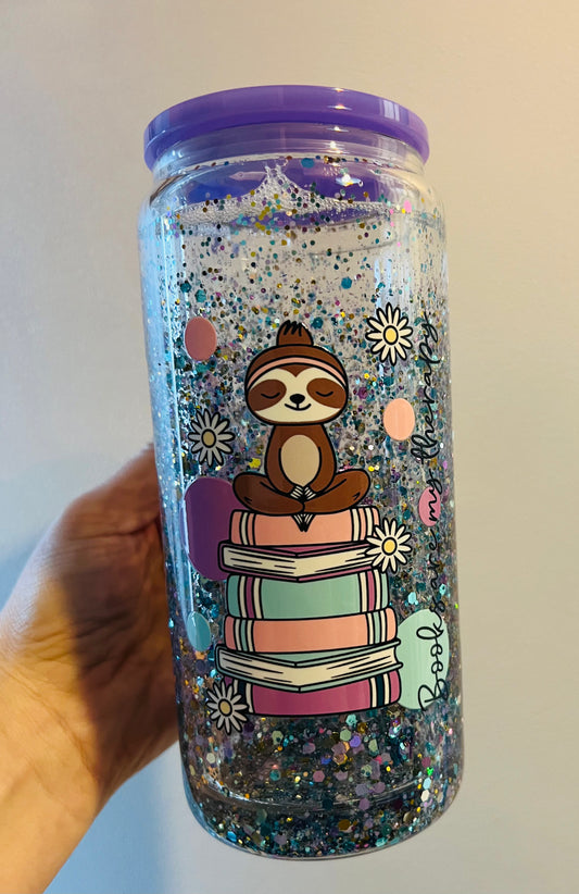 Books are my therapy glitter globe glass tumbler