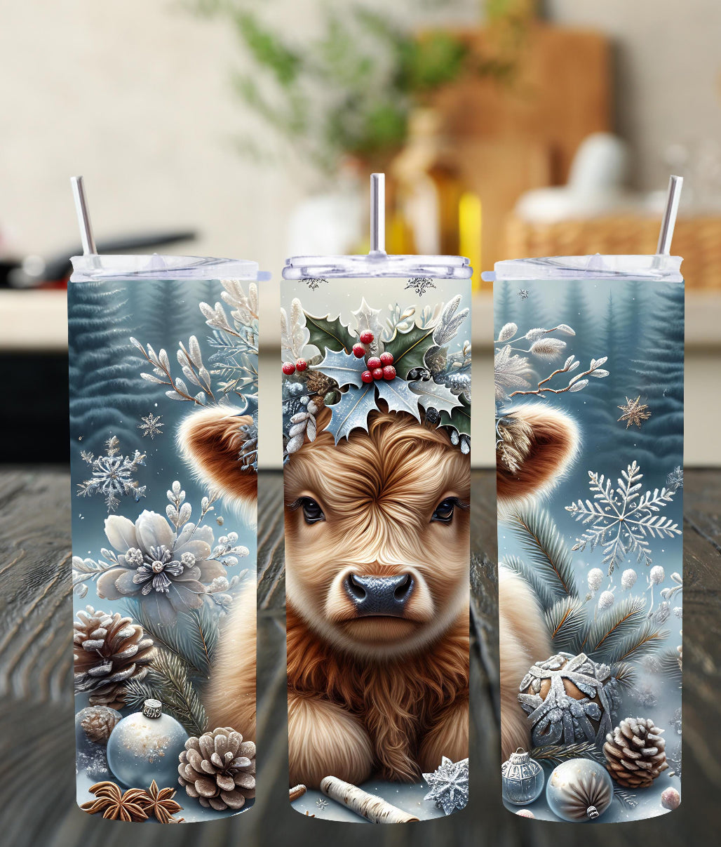 ❄️ 20oz frosted Christmas highland cow stainless steel tumbler ❄️
