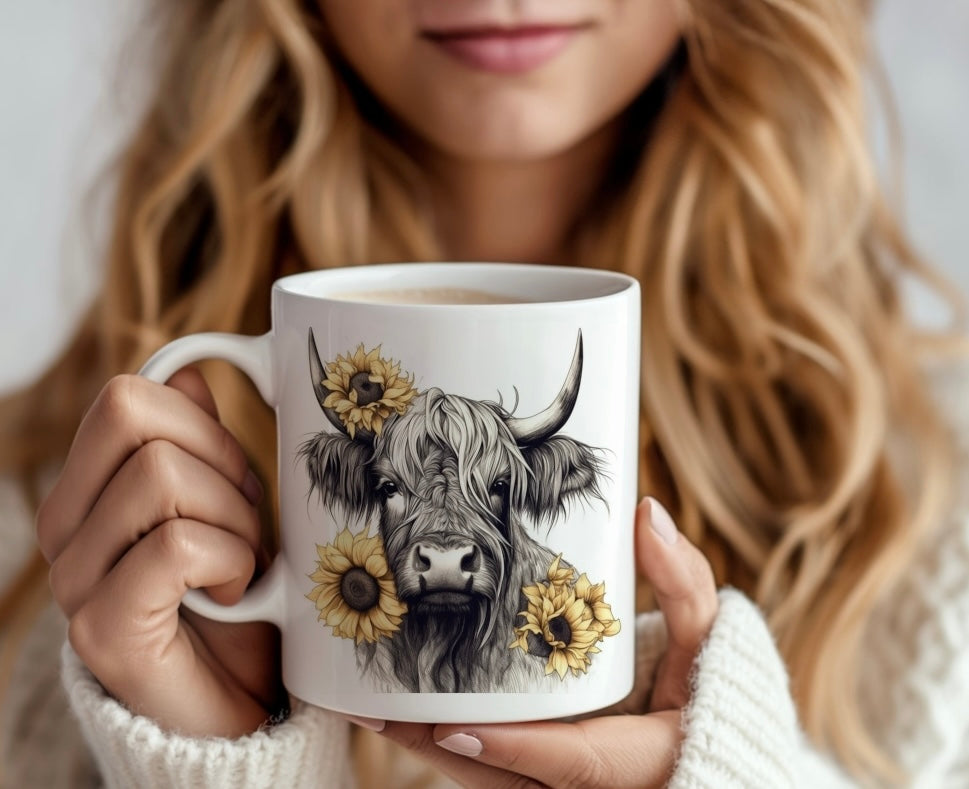 Sunflower highland cow 11oz mug