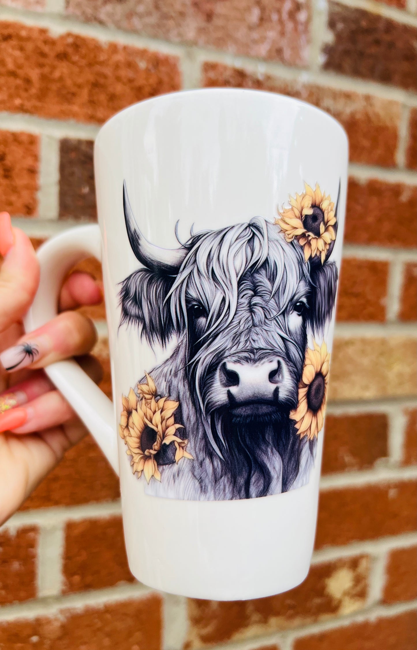 Sunflower highland cow large latte mug