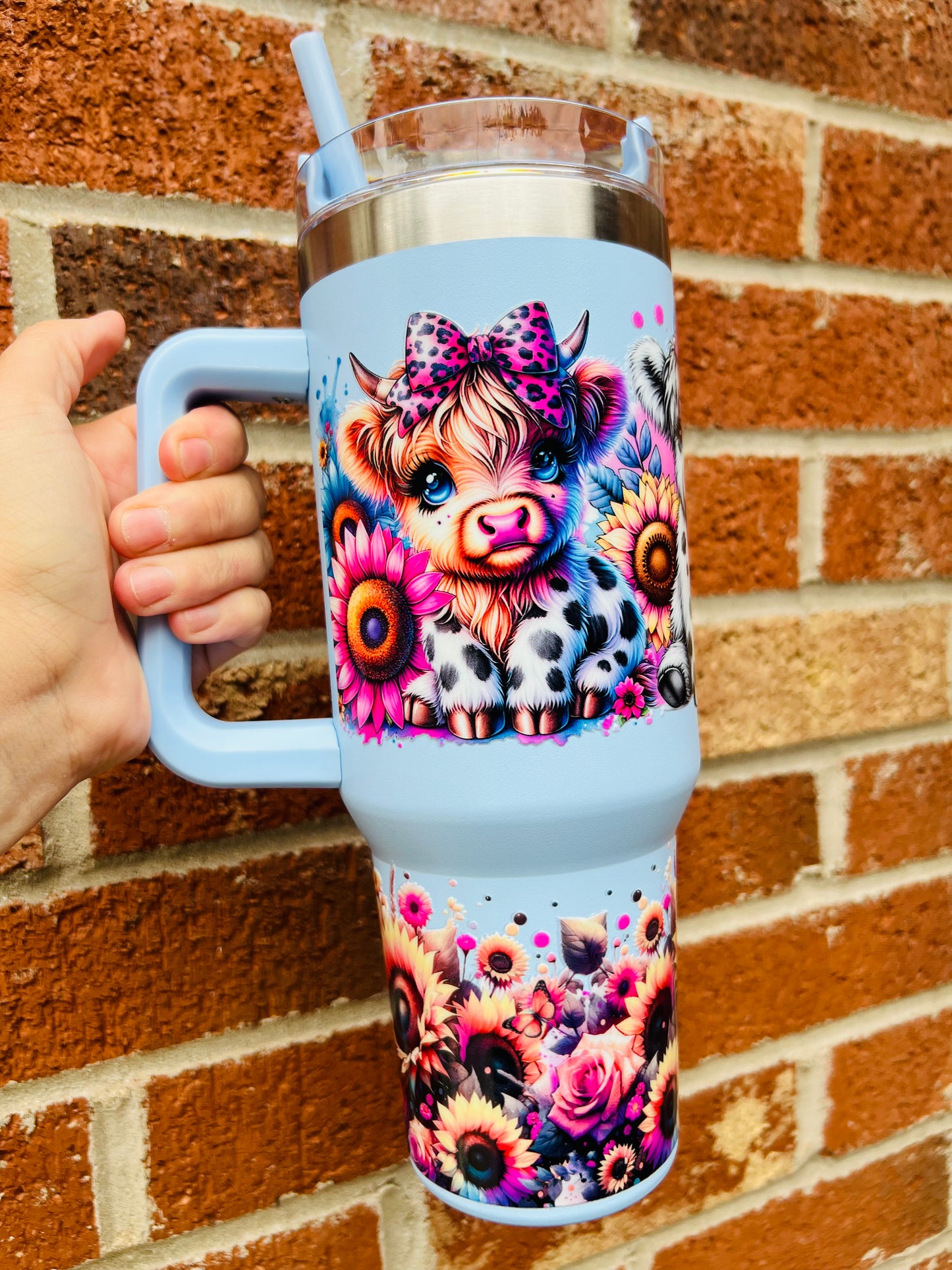 Sunflower highland cow 40oz steel tumbler