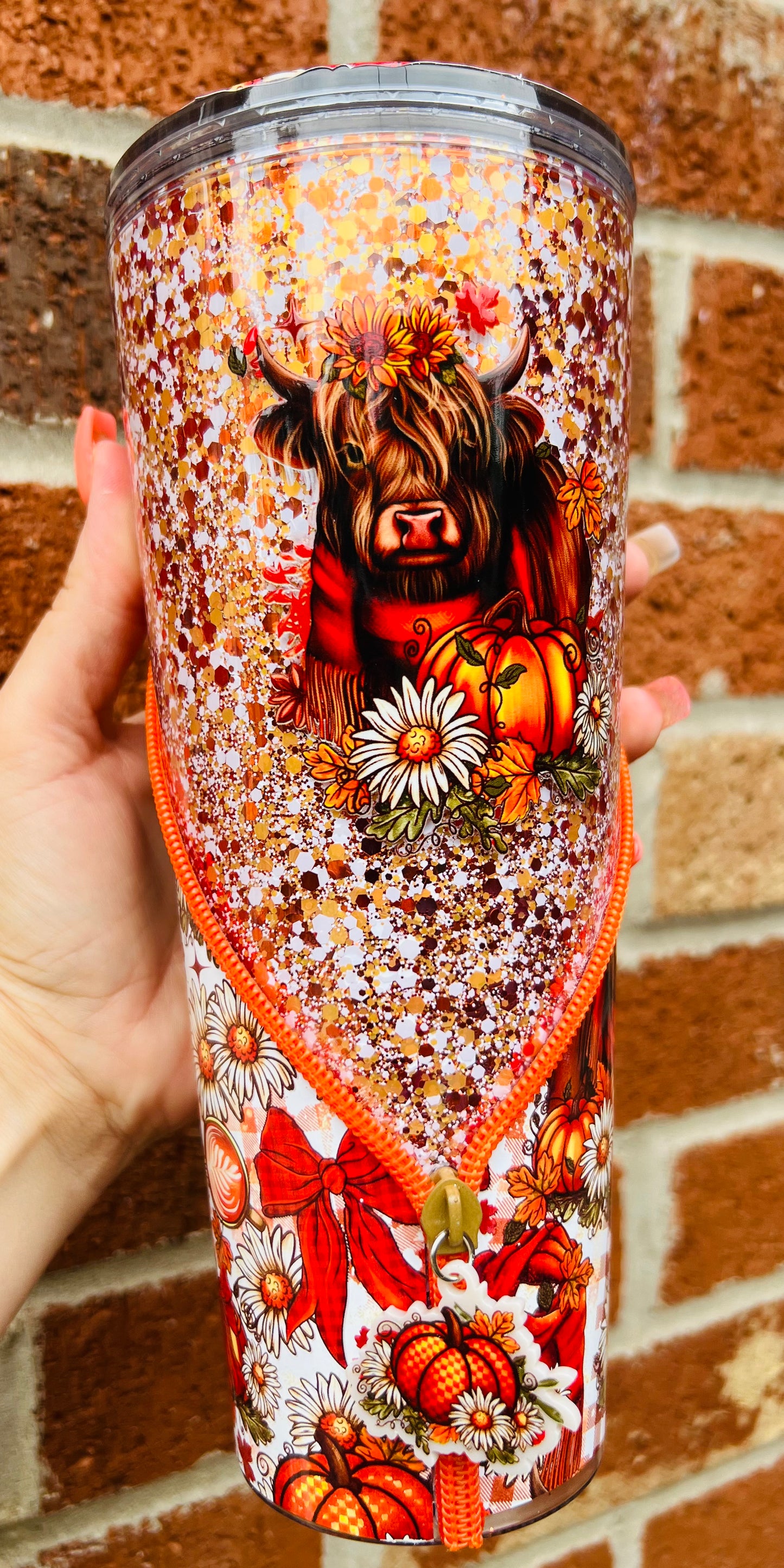 Pumpkin highland cow 24oz acrylic zipper tumbler
