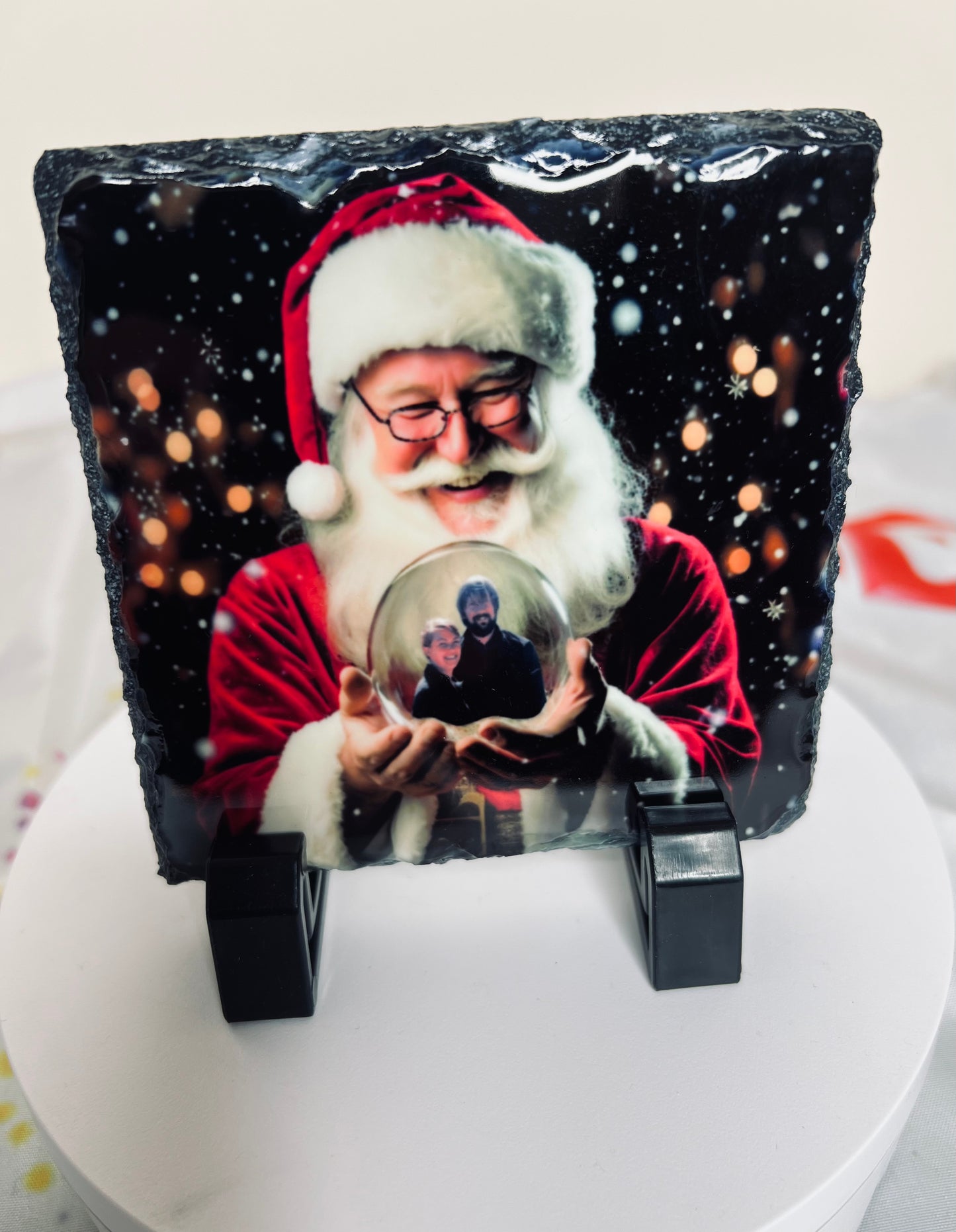 Santa snow globe personalised slate coaster ( please read description)