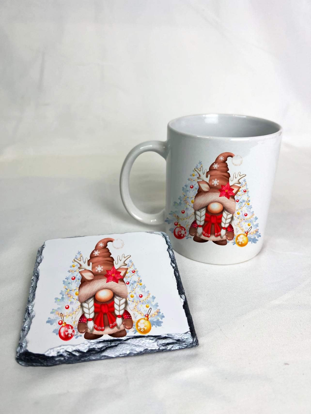 Christmas gonk/gnome mug with matching slate coaster