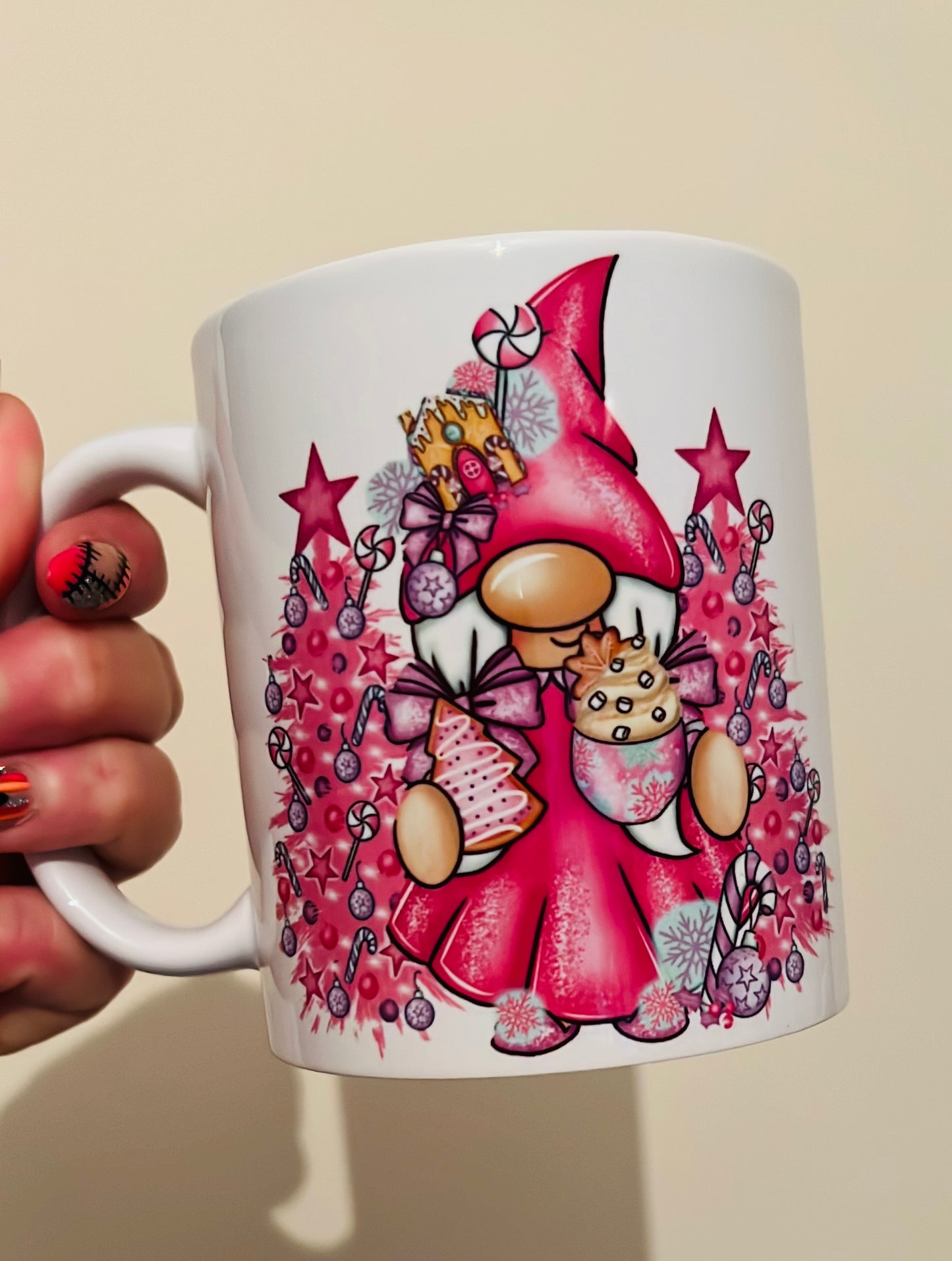 ❄️11oz pink Christie’s gnome mug