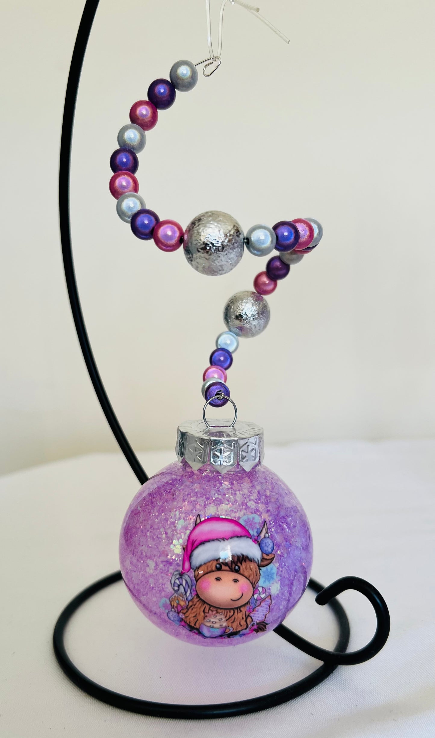 Miracle bead spiral decor with glitter highland cow bauble