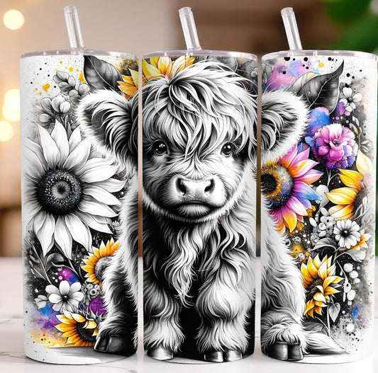Floral highland cow 20oz tumbler