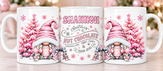 personalised pink gnome hot chocolate mug
