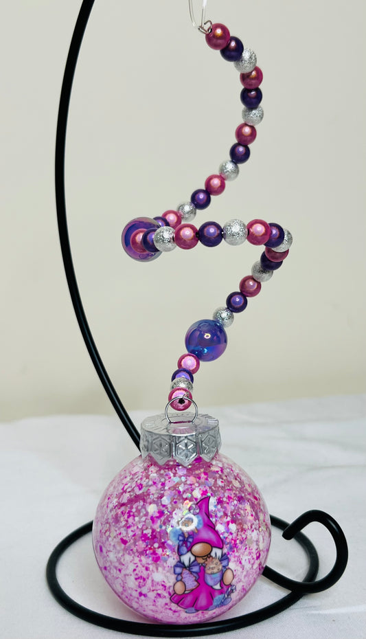 Miracle bead spiral decoration with glitter gnome bauble