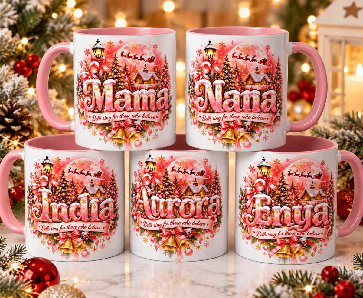 Pink Christmas personalised mug