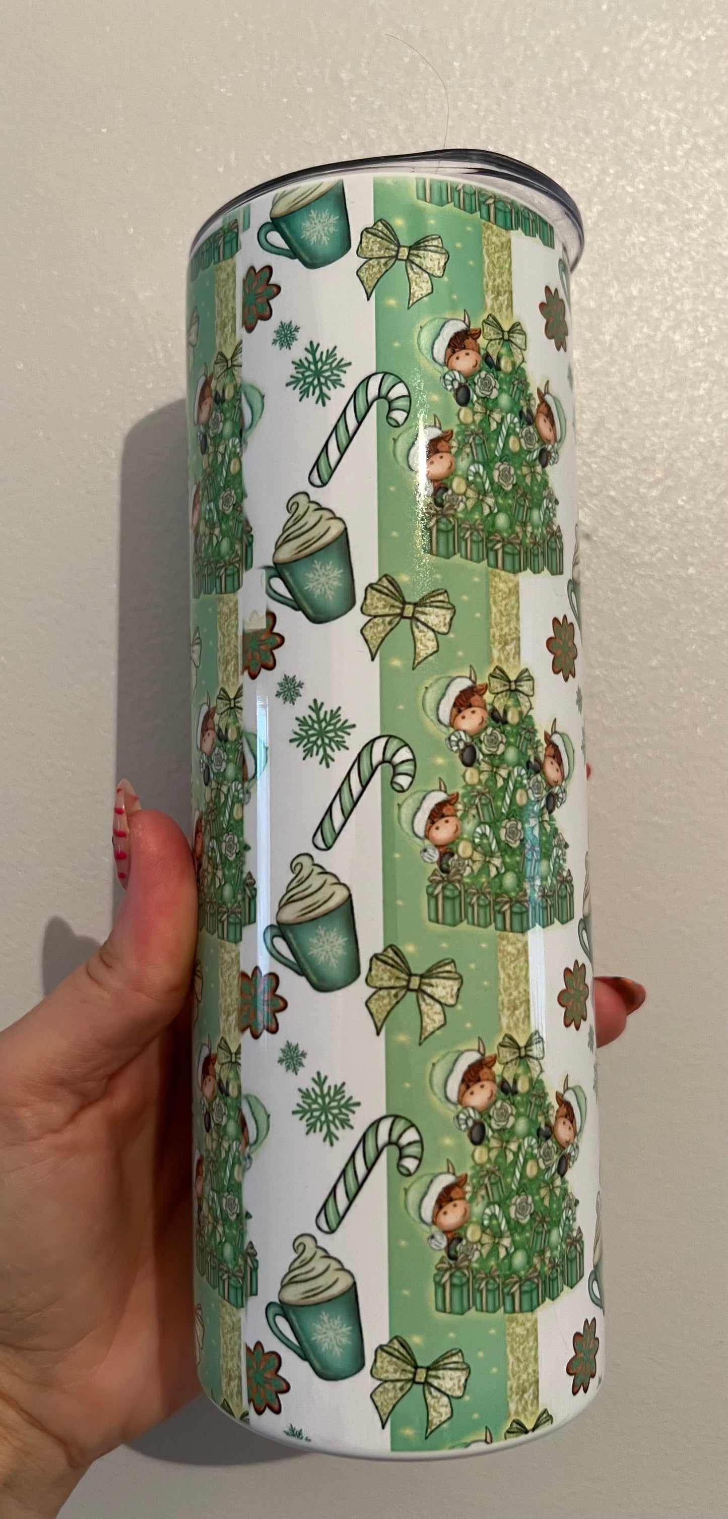 20oz sage green Christmas highland cow  tumbler