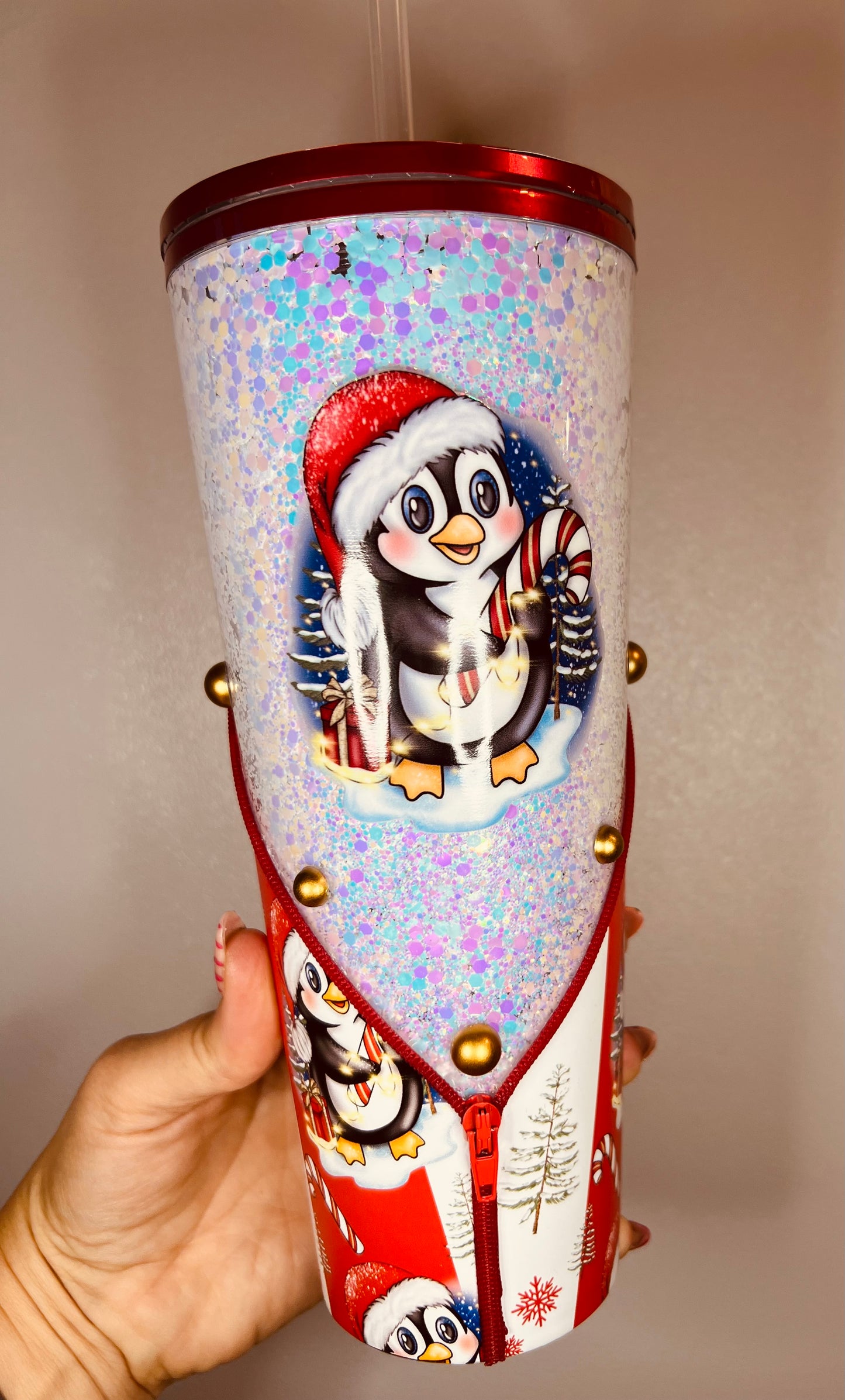 Christmas penguin no globe zipper tumbler