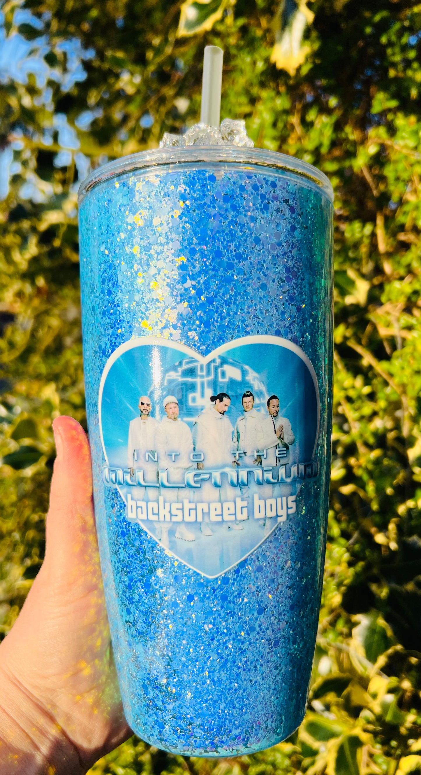 24oz glitter fan tumbler with faux ice lid