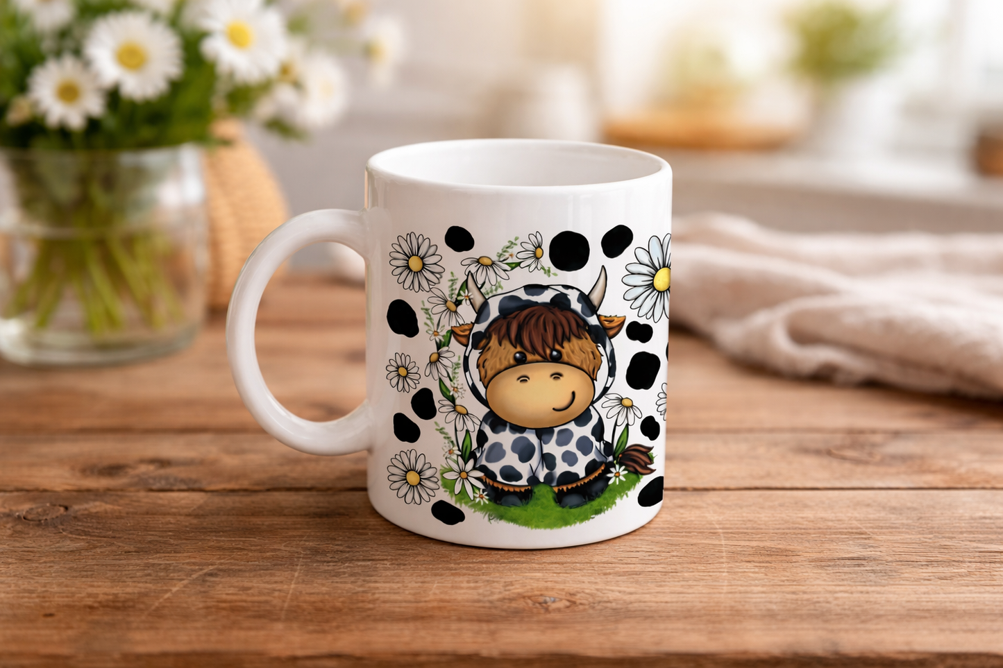 Cow print highland cow mug