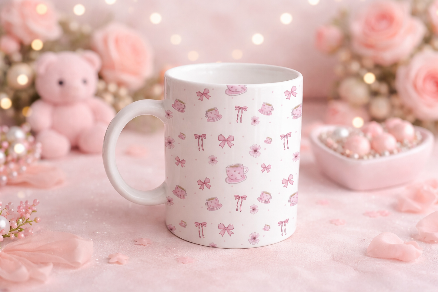 11oz pink bows and tea mug
