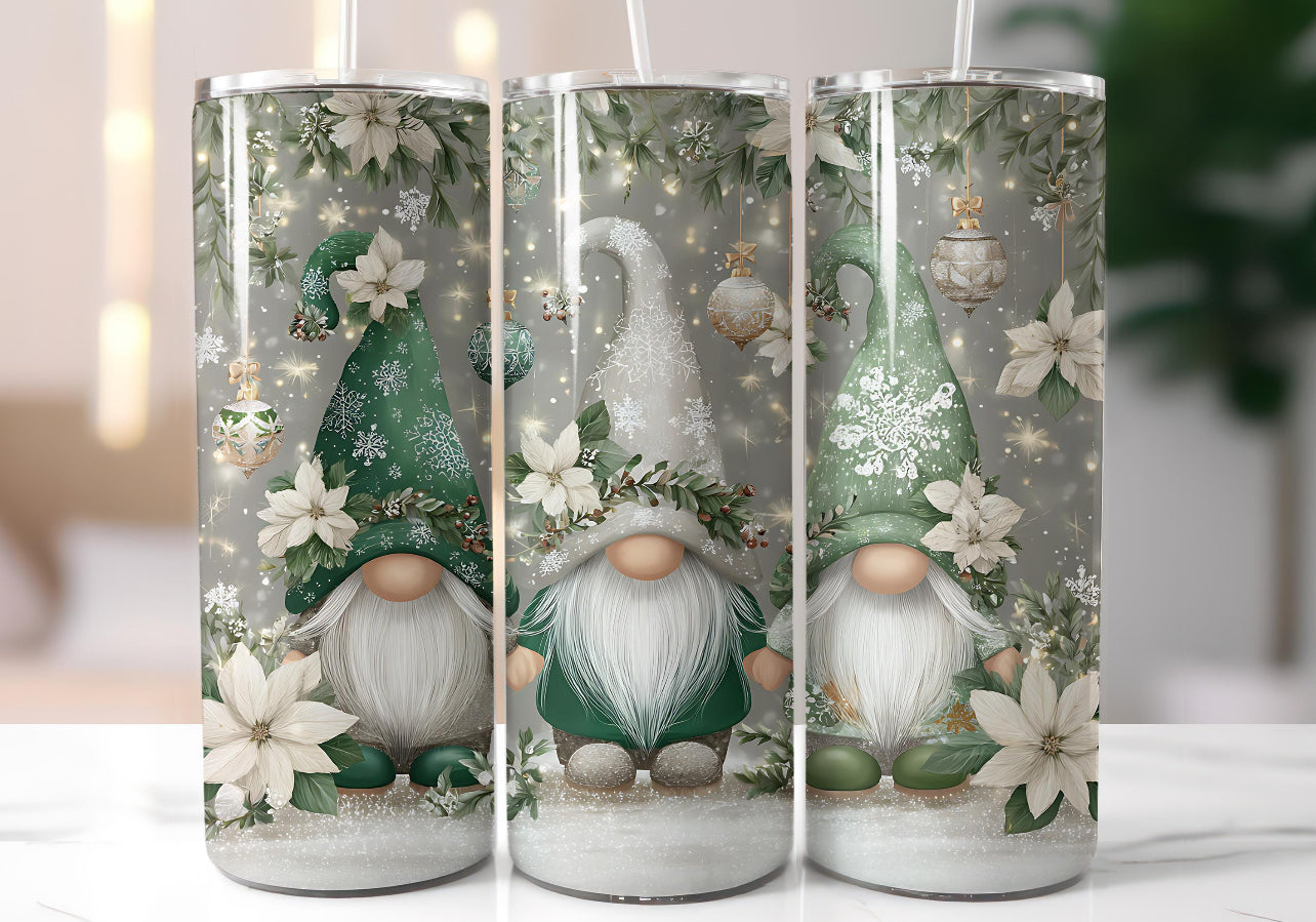 Sage green Christmas gonks 20oz stainless steel tumbler