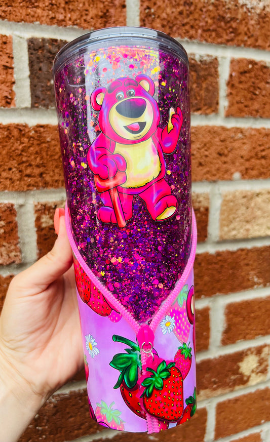 Strawberry bear 24oz zipper snow globe tumbler