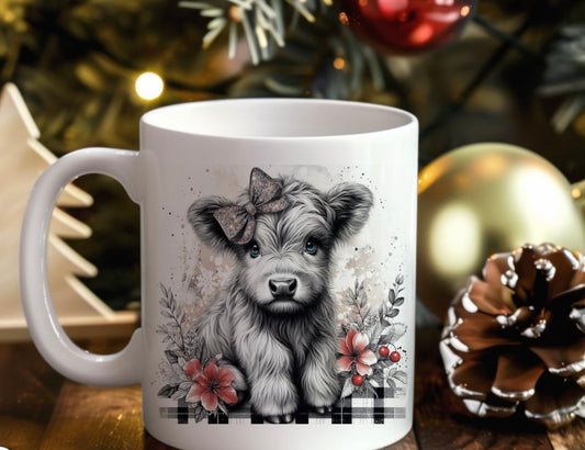 Floral highland cow 11oz ceramic mug