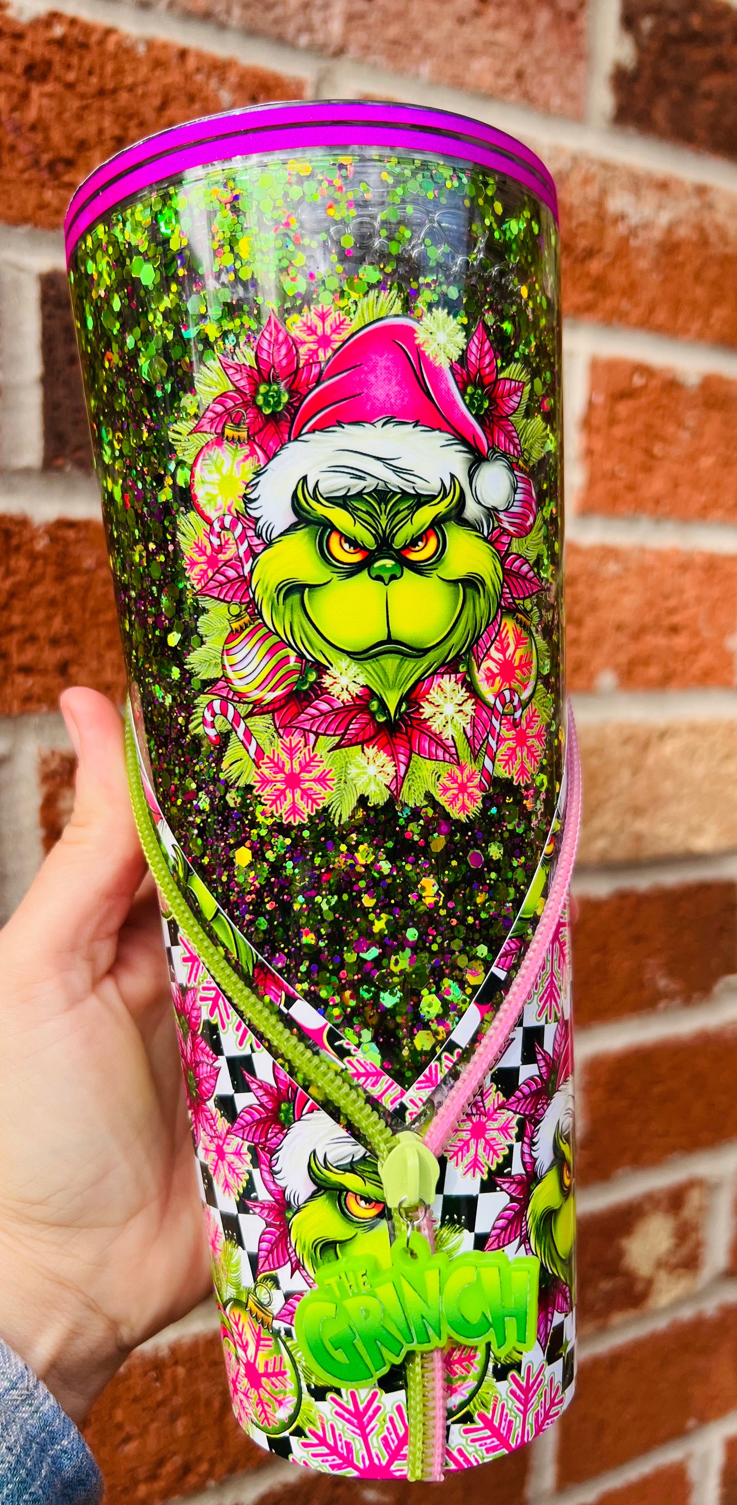 24oz the green man snow globe zipper tumbler