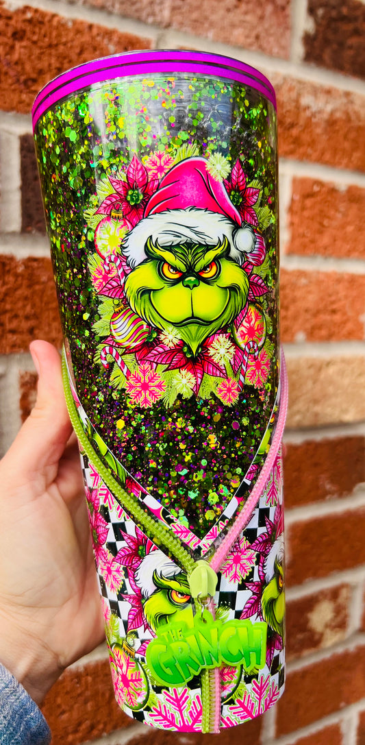 24oz the green man snow globe zipper tumbler