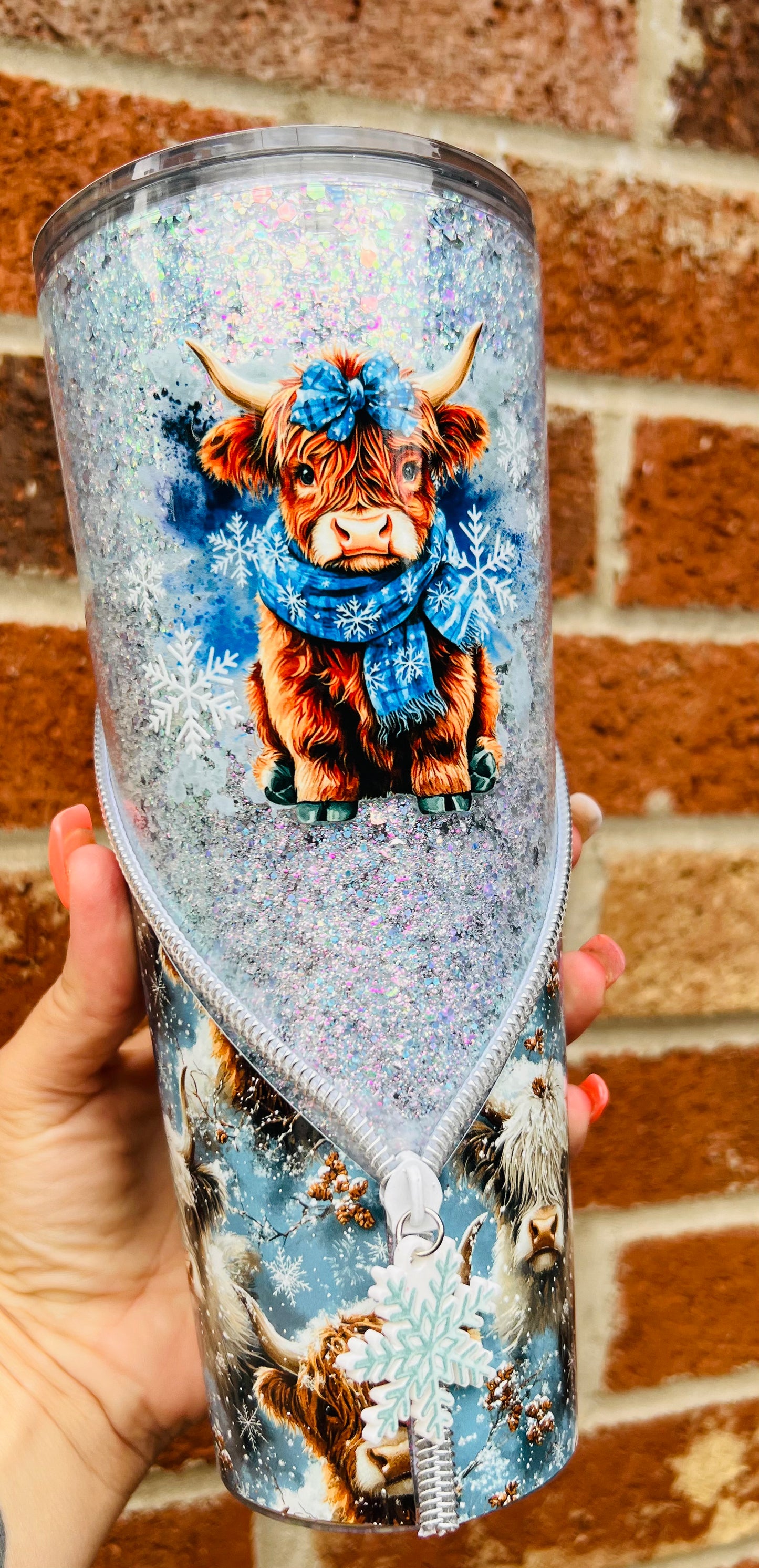 Wintry highland cow zipper 24oz tumbler