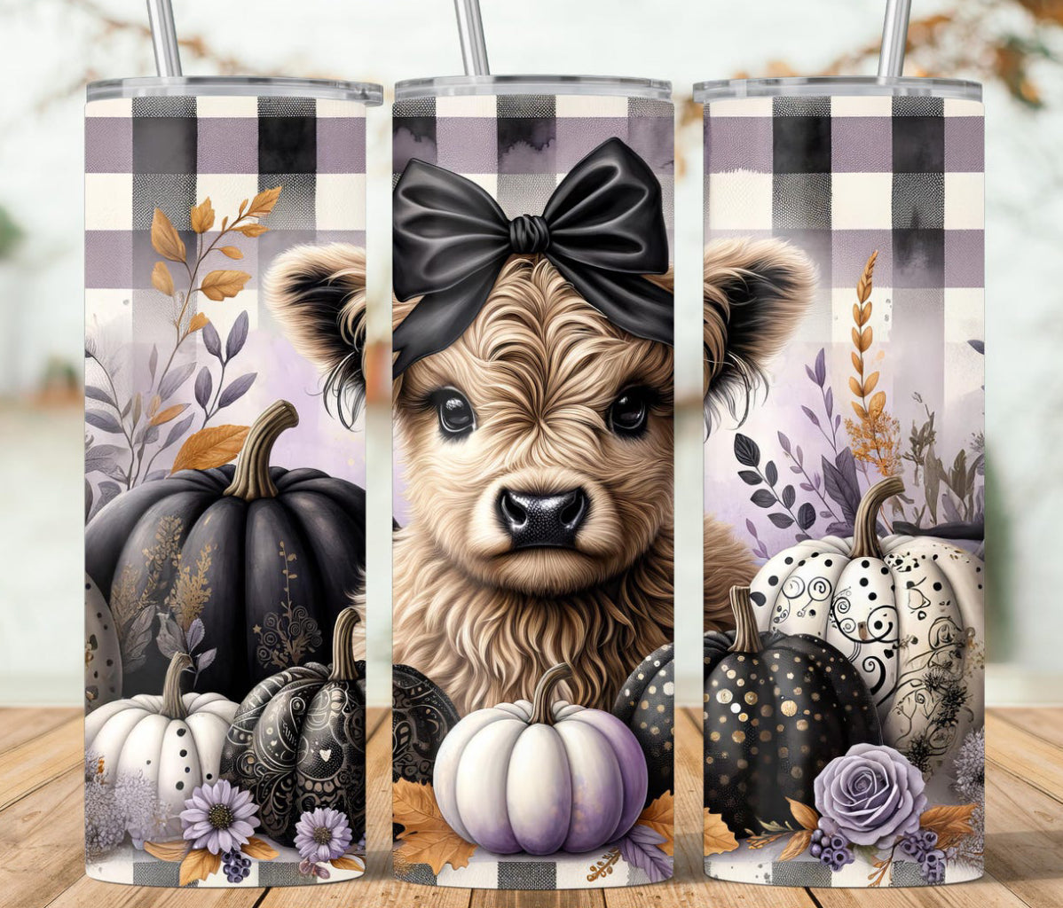 20oz stainless steel  lilac highland cow pumpkin
