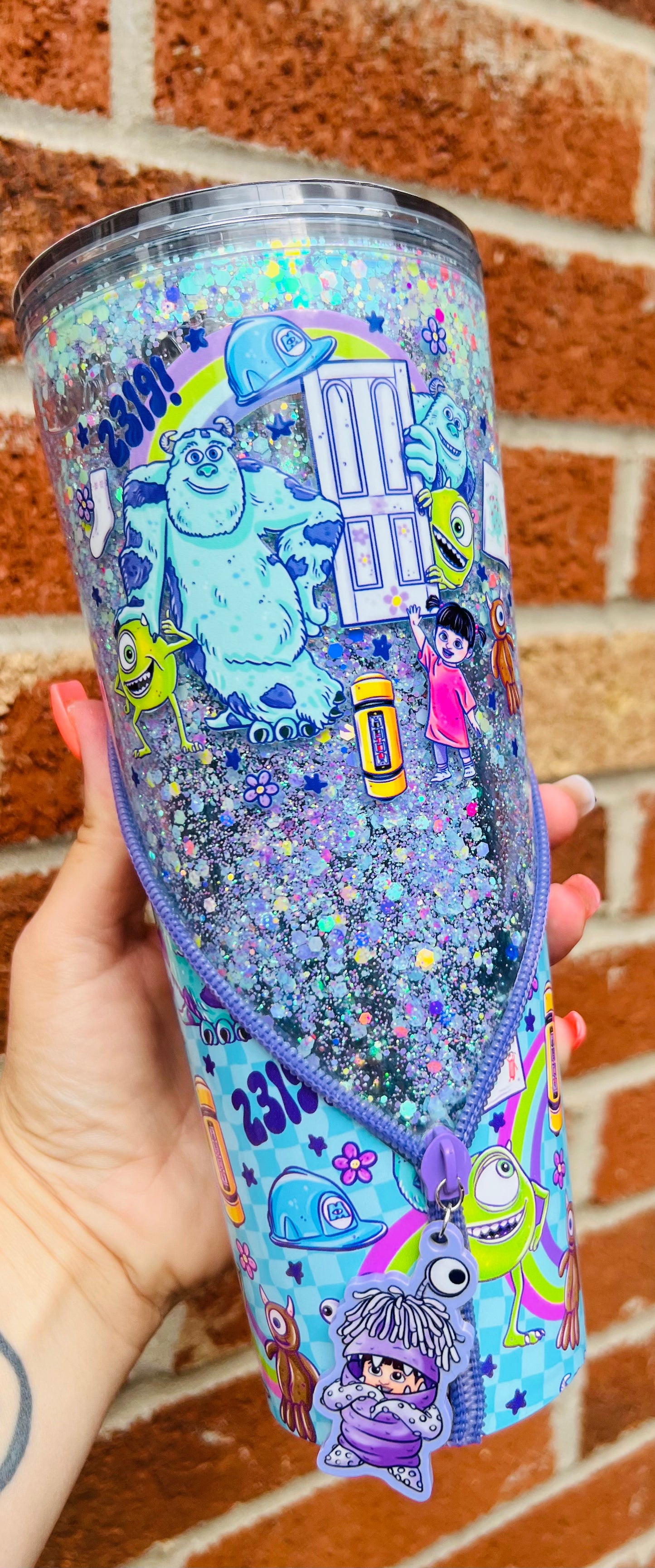 Monster slow flow glitter zipper 24oz tumbler
