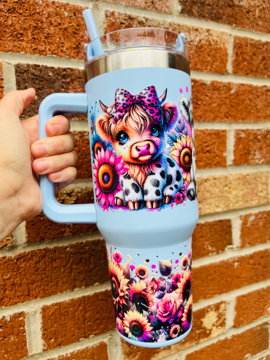 Sunflower highland cow 40oz steel tumbler