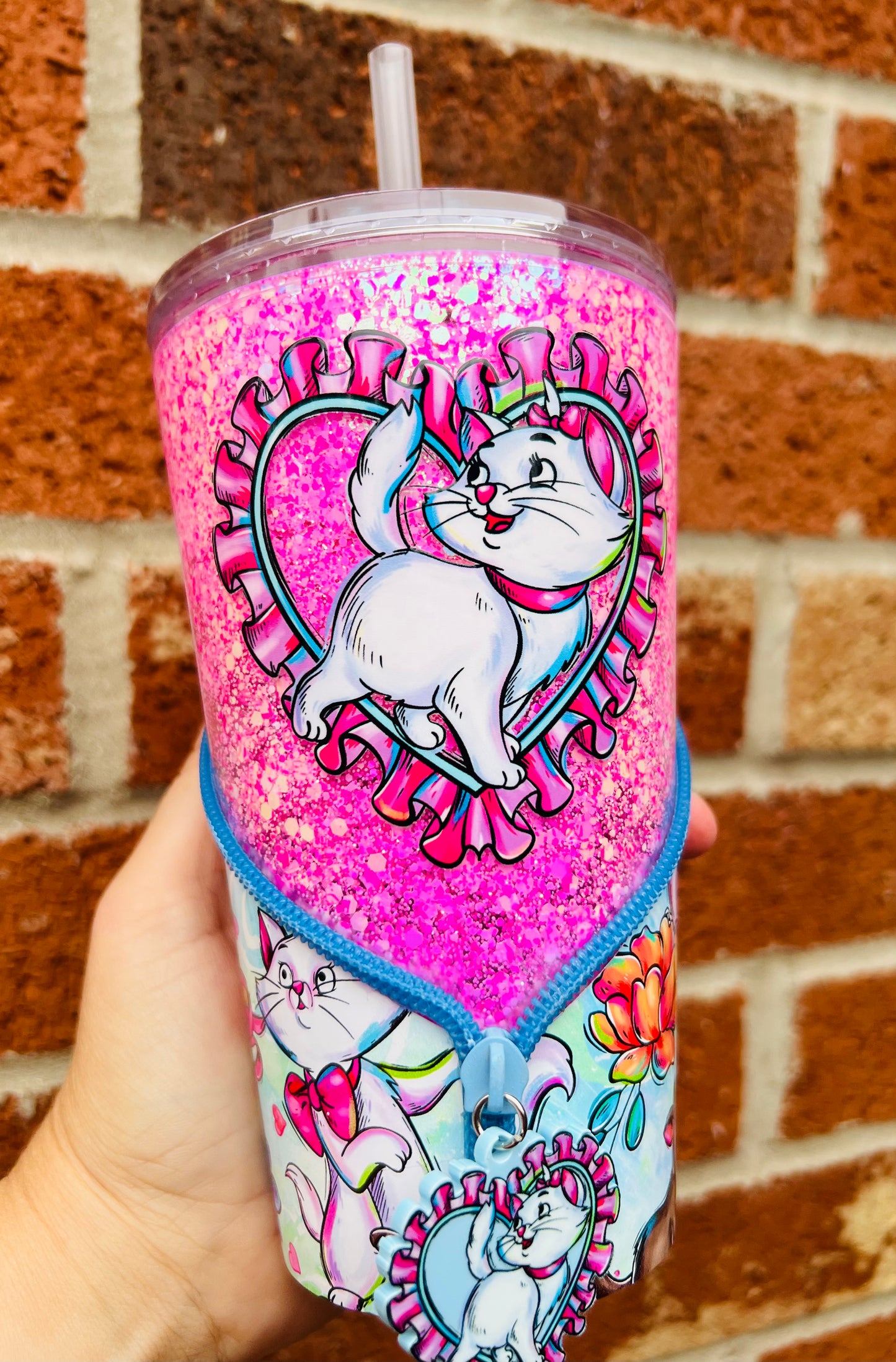 16oz Marie cat zipper tumbler