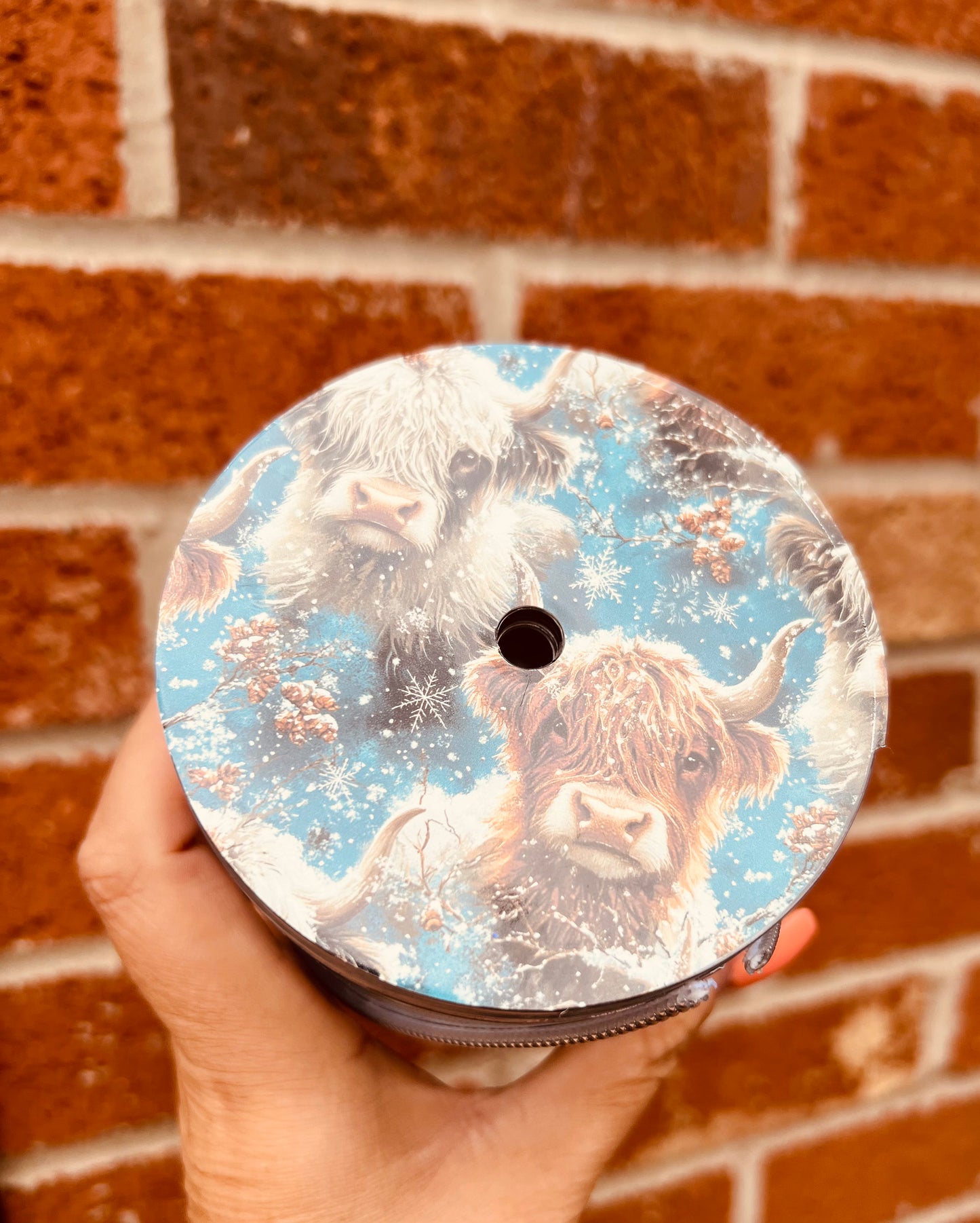 Wintry highland cow zipper 24oz tumbler