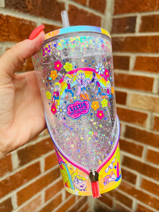 16oz acrylic slow flow glitter lizzie tumbler