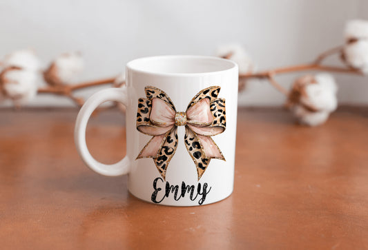 11oz leopard print bow ceramic mug ( read description)