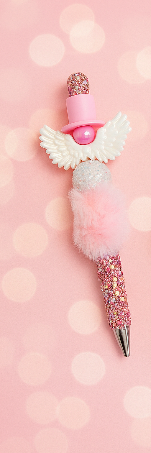 Pink fluffy diamanté pen